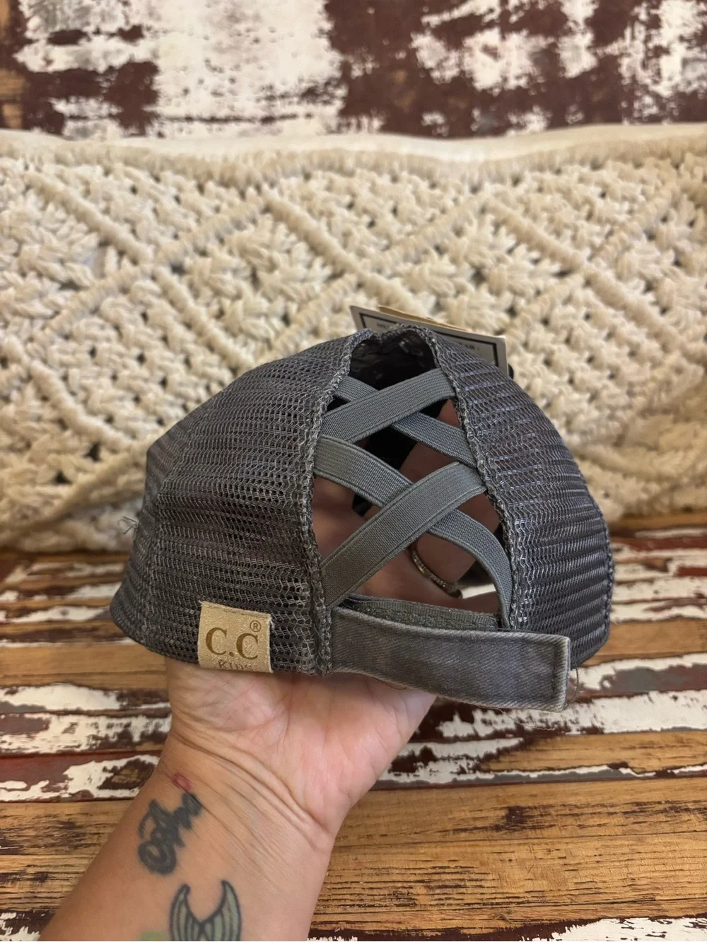 C.C Kids Criss-Cross Pony Cap in Charcoal Gray